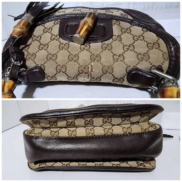 SOLD*Authentic GUCCI GG Canvas And Leather New Bamboo Top Handle Bag Beige/Brown - Picture 14 of 16